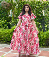 Floral Pink Chiffon Maxi Dress